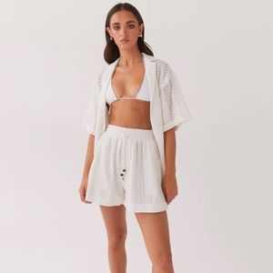 Top and short embroidered cover-up